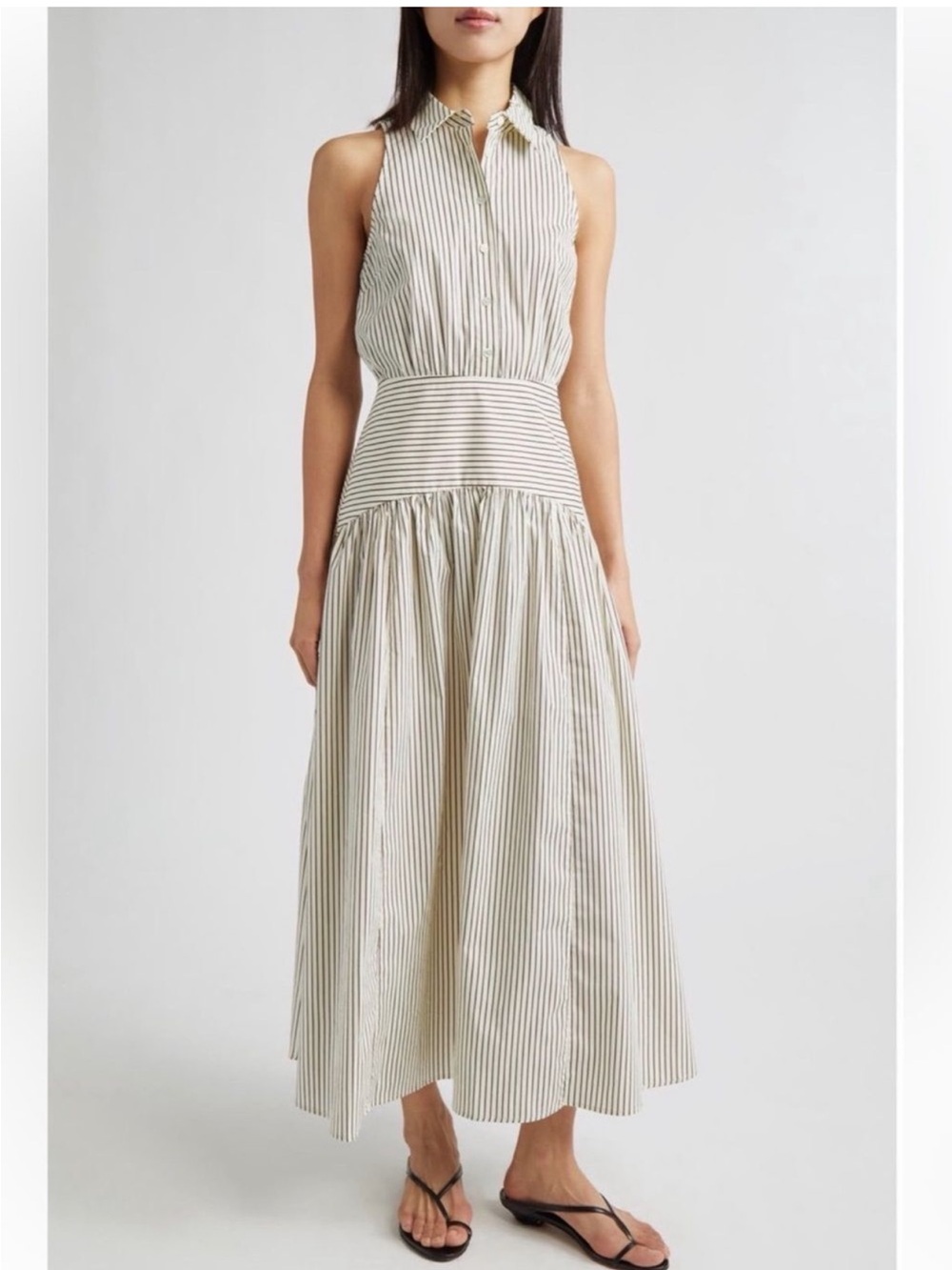 ✨NEW✨ STAUD Romy Sleeveless Maxi
Shirtdress Stripe Ivory/Dark Oak DRESS